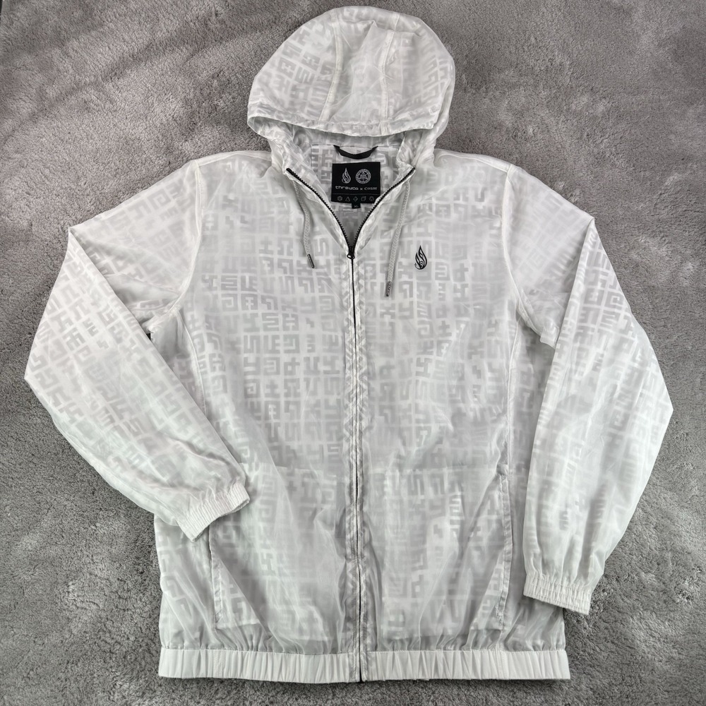 Threyda x CosM Translucent Windbreaker Jacket Mens XL White Full Zip Hooded